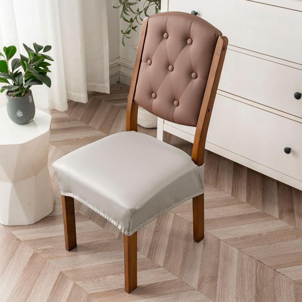 PU Dining Chair Covers Stain Resistant Waterproof Seat Covers Transparent Pet Claw Resistant Chair Slipcovers Dining Room светло-серый