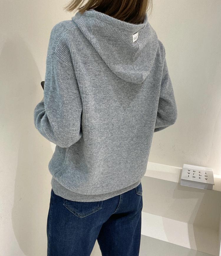 Women's Korean Style Cashmere Knit Hooded Sweater - Loose & Slimming Solid Color