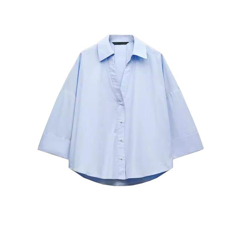 Spring/Summer New Women's Clothing French Style Design Cotton Poplin Long Sleeves Lapel Shirt Tops 8392255