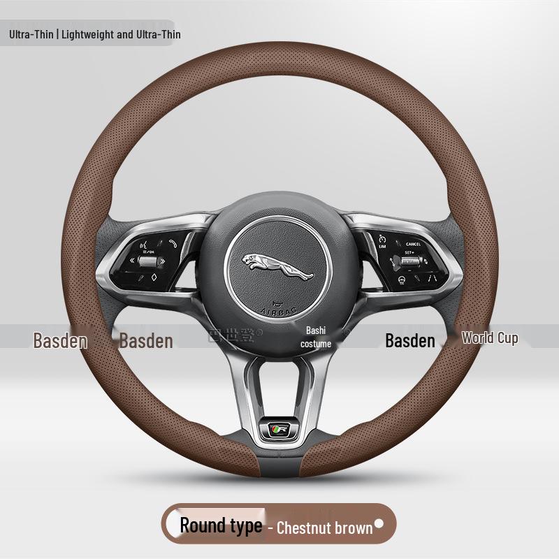 Genuine Leather Steering Wheel Cover for Jaguar E-PACE, XF, XE, XJ, F-PACE - Ultra-Thin Grip
