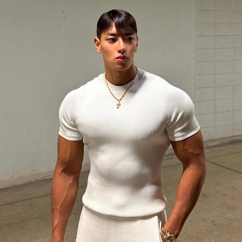 Men S Waffle Knit Short Sleeve Fitted Casual T Shirt