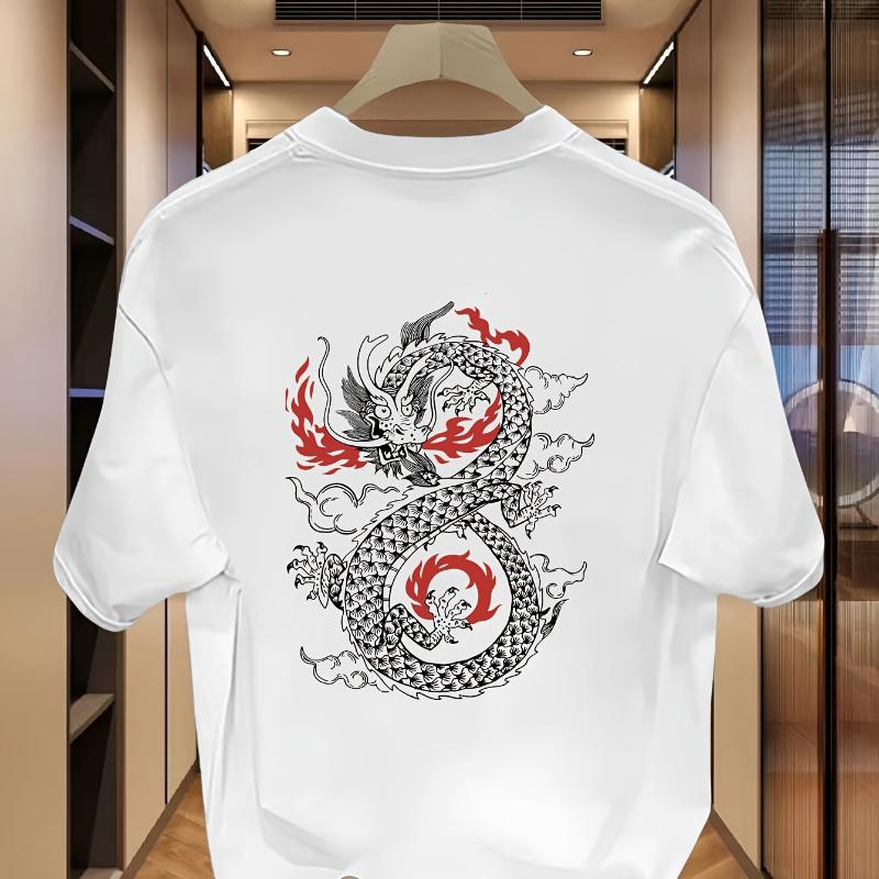 

Chinese Dragon Pattern Print T-Shirt,Lightweight Summer T-Shirt Breathable Cool, Comfortable Wear XXL белый