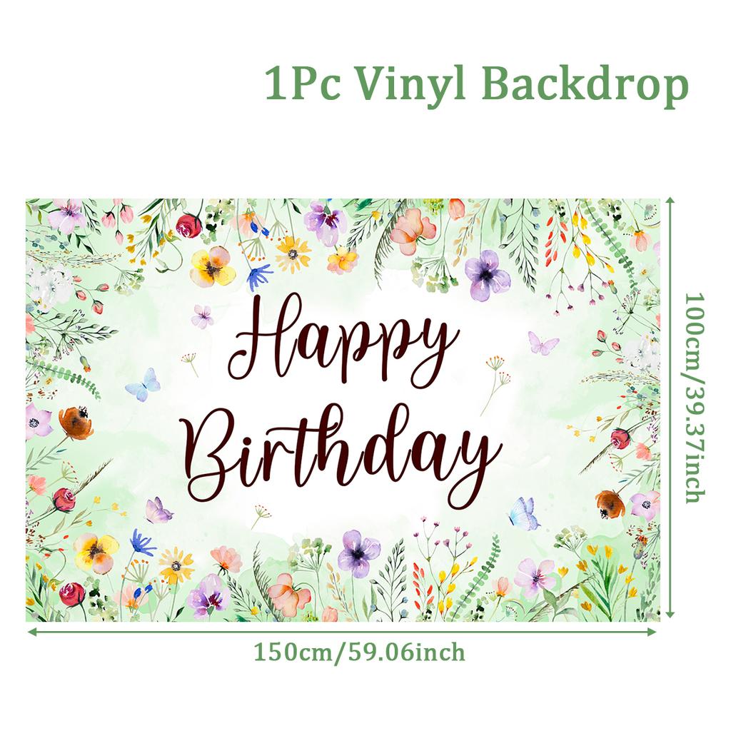 Wildflower Background Happy Birthday Backdrop Spring Flower Theme Party Supplies Kids Friends Baby Shower Party Decoration