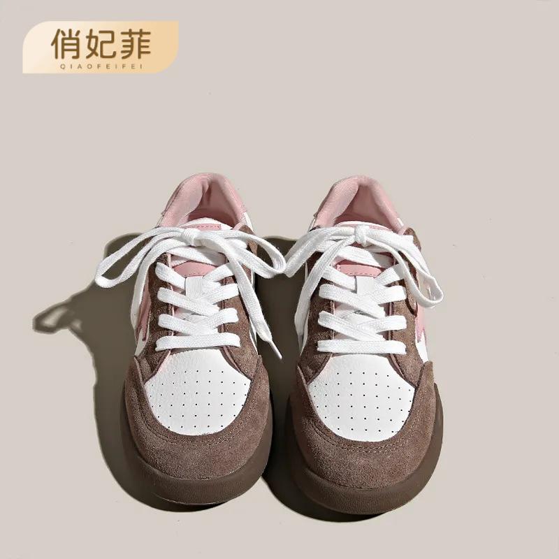 Leather Women's New Retro Star Board Shoes Women's Versatile Platform Casual Sports Single Shoes Women