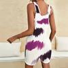 Women Plus Size Blue Gold Marble Print Sleeveless Scoop Neck Loose Fit Pocket Short Romper
