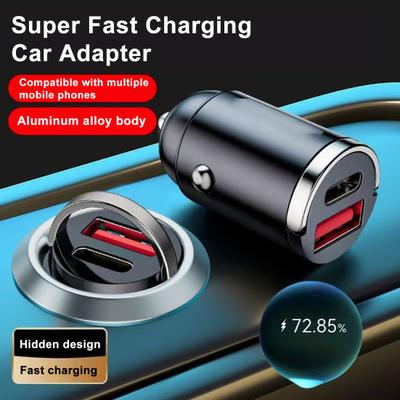 Car Charger Dual-Port USB and Type-C 120W Super Fast Charging Aluminum Alloy Auto Parts Car Accessories for Phones Tablets