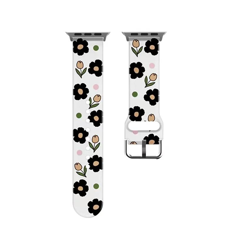 

New Flower transparent Silicone loop For Apple Watch band women 10/9/7/ 38mm 40mm 41mm 42mm 44mm 45mm 46mm Strap 42mm44mm45mm46mm49mm чорний