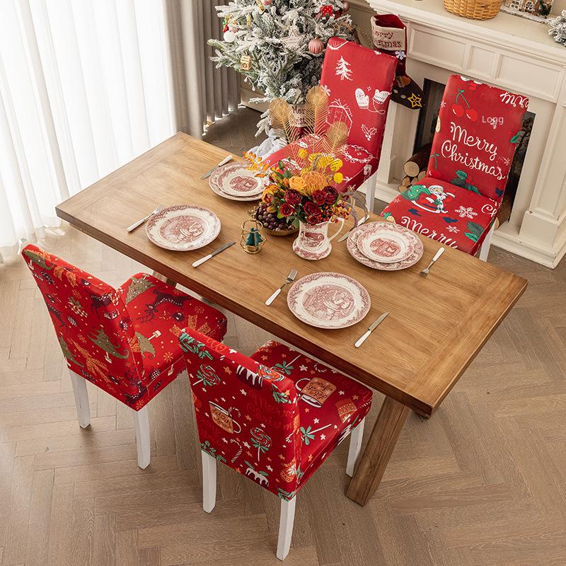 Decorative Cross-Border Christmas Chair Covers - Elastic Dining Chair Back Covers, Holiday Decor, Christmas Tablecloth Chair Covers.