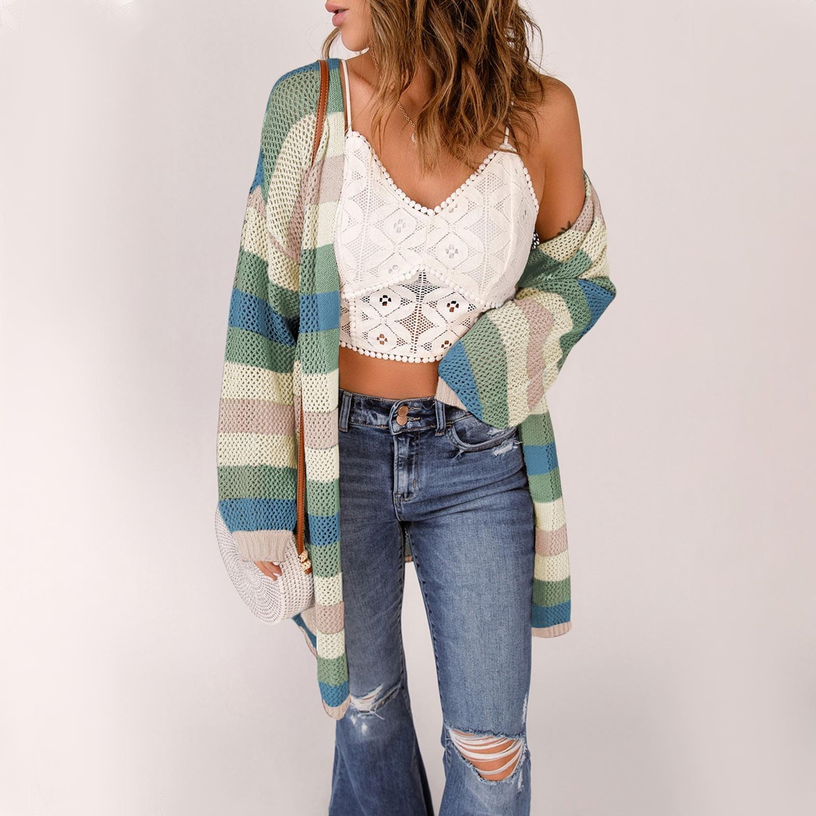 

Женский однотонный топ в полоску, кардиган с длинными рукавами, легкая длинная куртка M зелёный