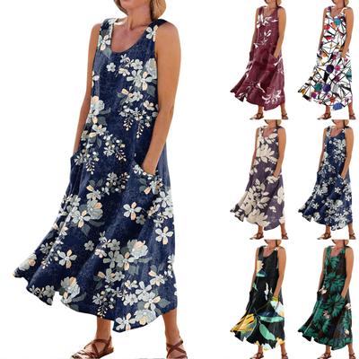 Damen Sommerkleid Casual Loose Long Prints Strandurlaub Kleider