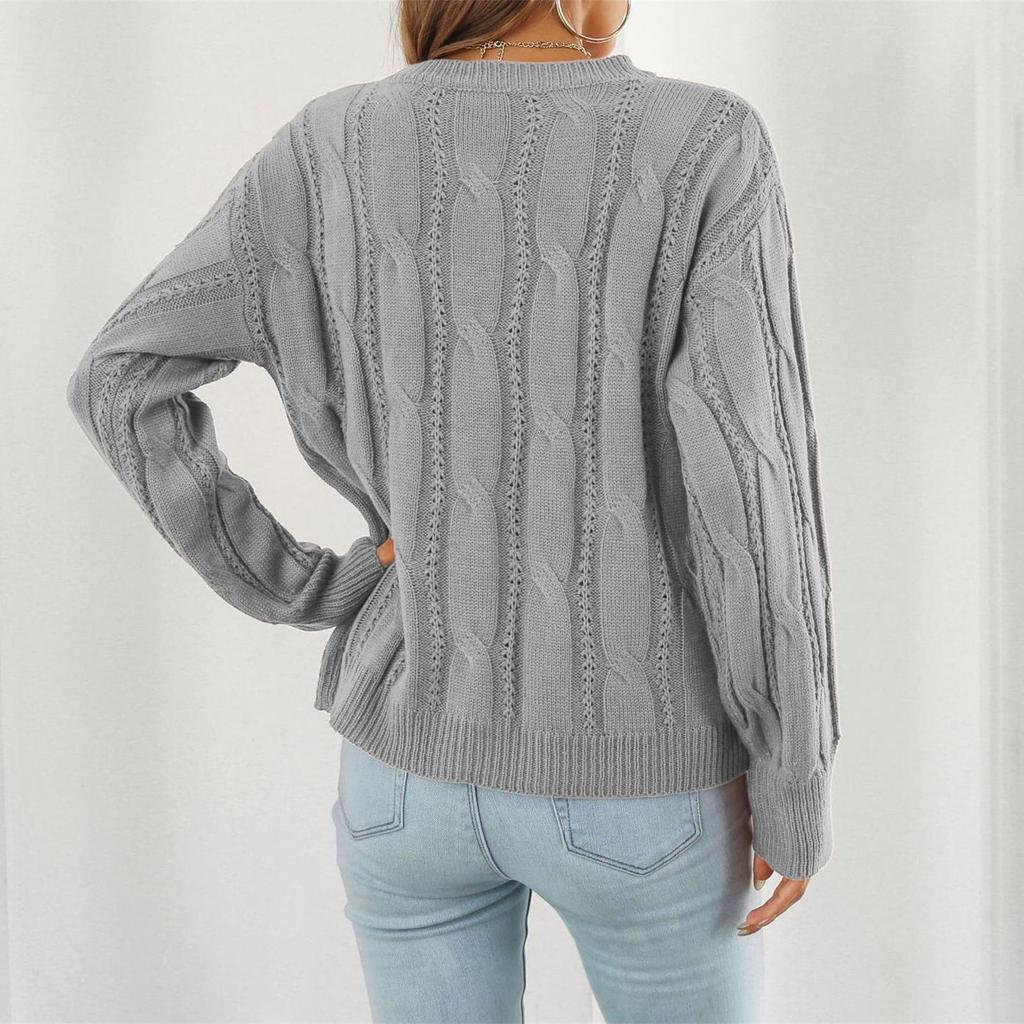 Women's Fashion Casual Cable Knit Solid Color Loose Pullover Long Sleeve Knit Sweater