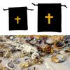 F26C Pack Of 10 Velvets Drawstring Bags Rosary Bags Jewelry Gift Pouches Featurings Crosses Designs For Jewelry Storage