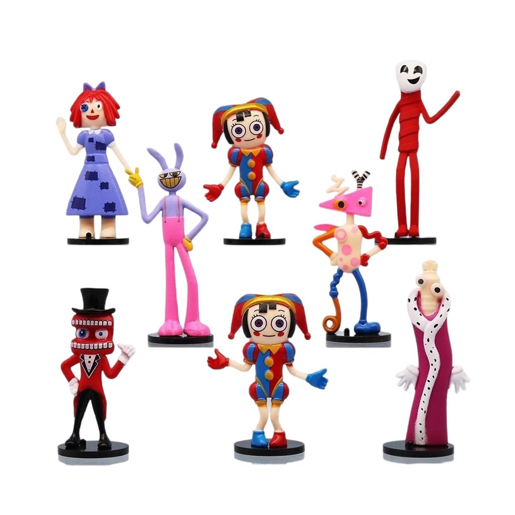 Set of 8 Cartoon Character Figurines Circus Theme Collectible Models Standing Display Cake Toppers Home Office Decoration