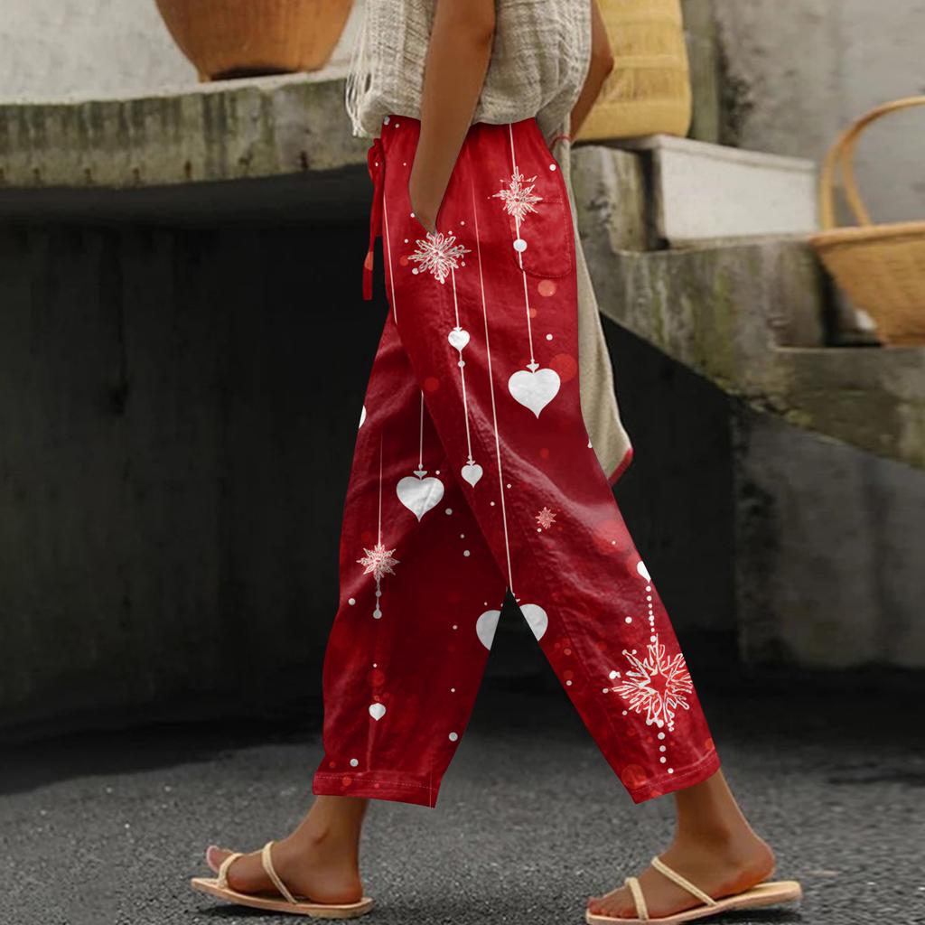 Damen Freizeithose Modische Print Kordelzug Taschen Elastische Taille Hose