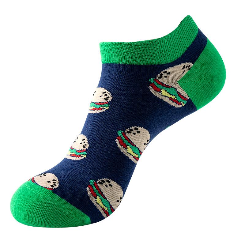 Spring Summer Socks Cute Funny Harajuku Cartoon Men Boat Oil Painting Food Casual Cotton Short Socks for Female Sox