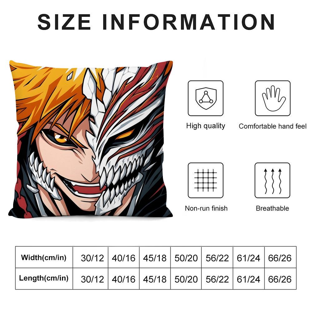 B-Bleach Kurosakii Anime Cushion Cover Pillowcase Ultra Soft Skin Friendly Fabric Cloud Like Comfort & Concealed Zipper