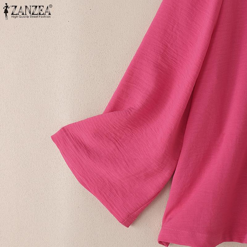 ZANZEA Women Casual Stand Collar Solid Color Loose 3/4 Sleeve Blouse