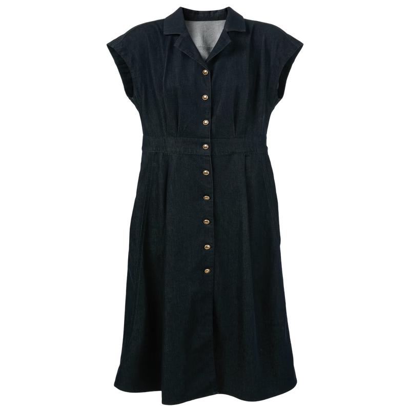 Sancai Western Collar Single-breasted Denim A-line Dress