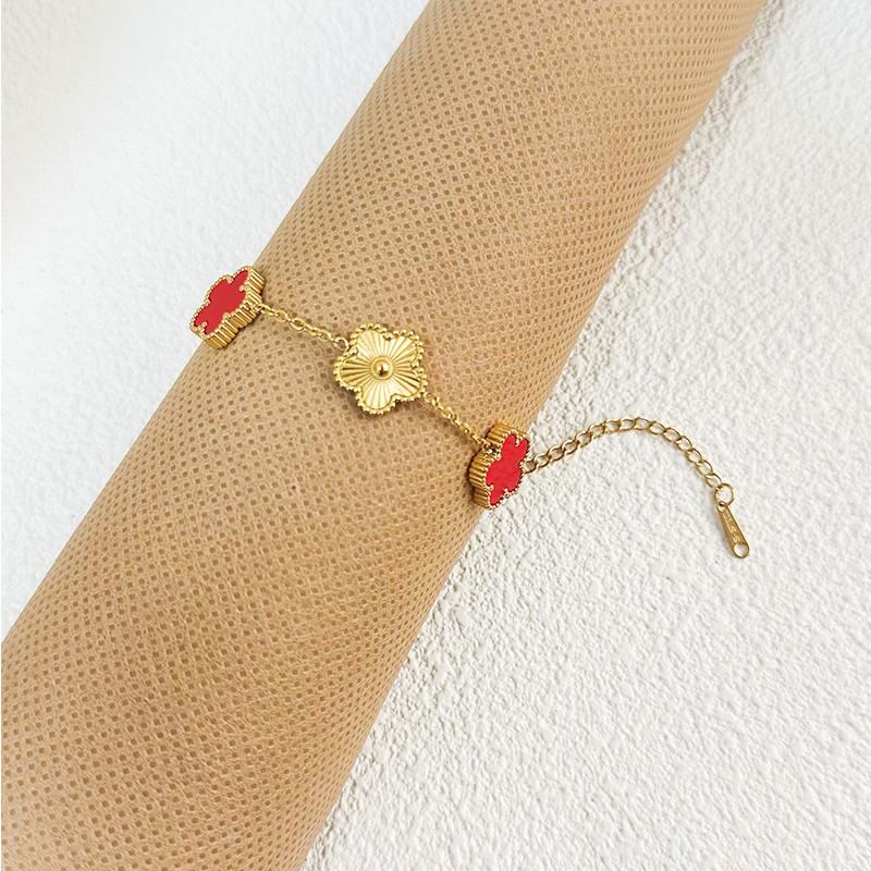 Clover Women's Hand Bracelets Flower Mothers Day Double Sided Stainless Steel Bracelet Charm Fashion Zircon Accessories Gifts