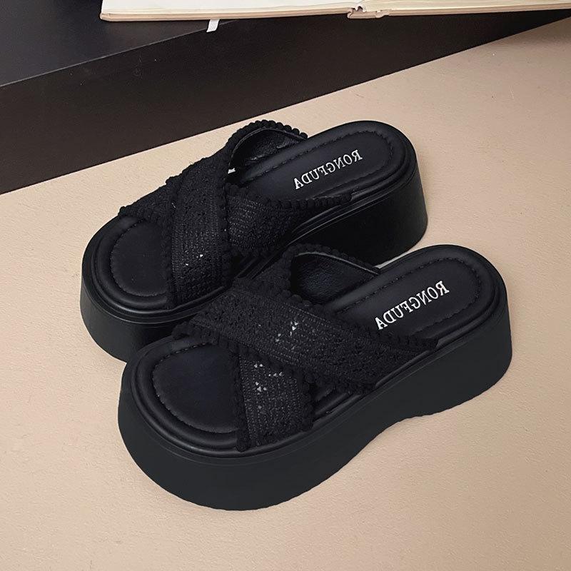 Muffin Thick-soled Heightened Cross-strapped Cool Slippers Women's Summer Wear 2025 New Bohemian Beach Sandals