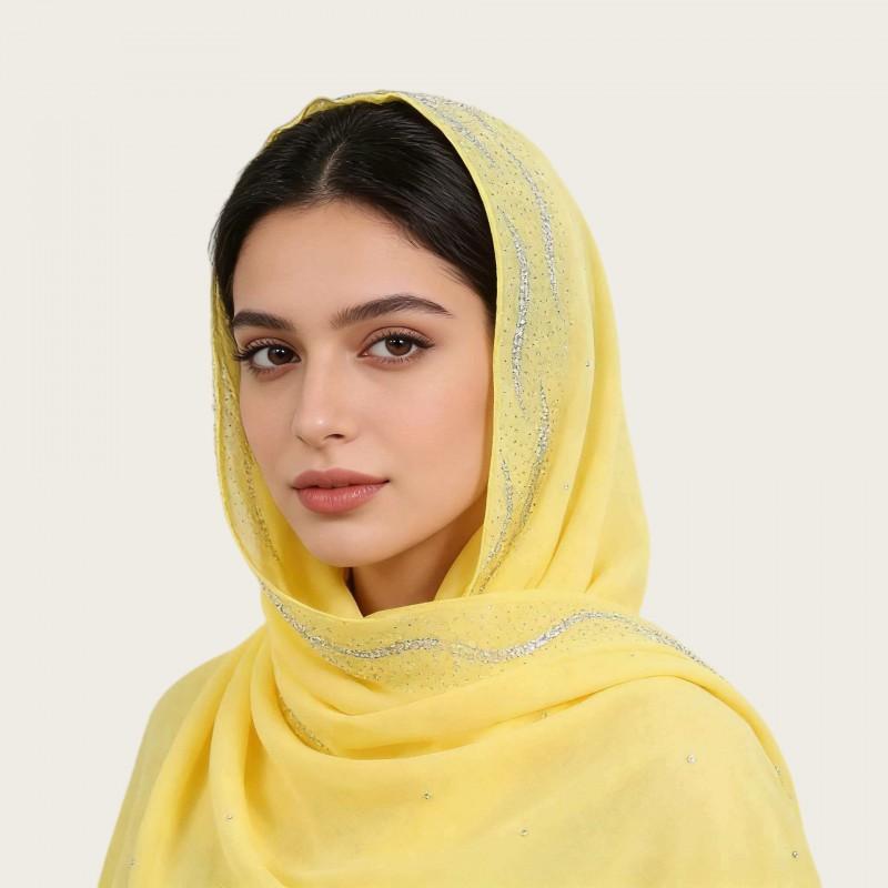Womens Chiffon Scarf With Rhinestone Pearl Embellishment Ethnic Style Long Wrap Headband Accessory Elegant Lady Fashion