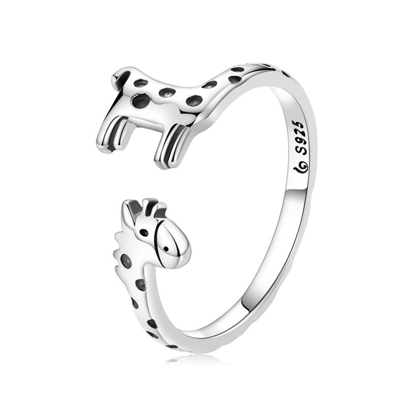WOSTU 925 Silver Pet Cat Stackable Opening Ring For Women Snake Dog Adjustable Rings Fine Jewelry Party Birthday Gift