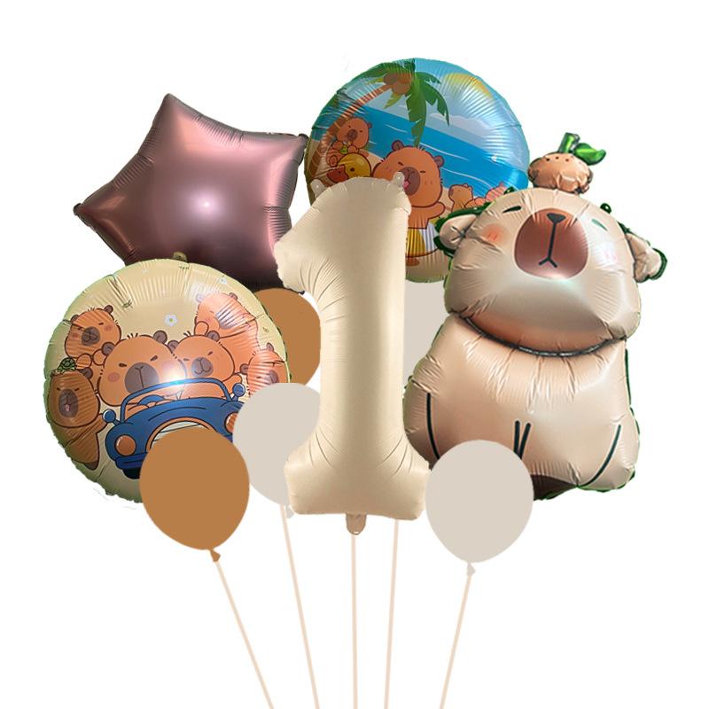 Animal Kapibara Birthday Daisy Flower Aluminum Film Latex Balloon Set Banquet Arrangement Supplies