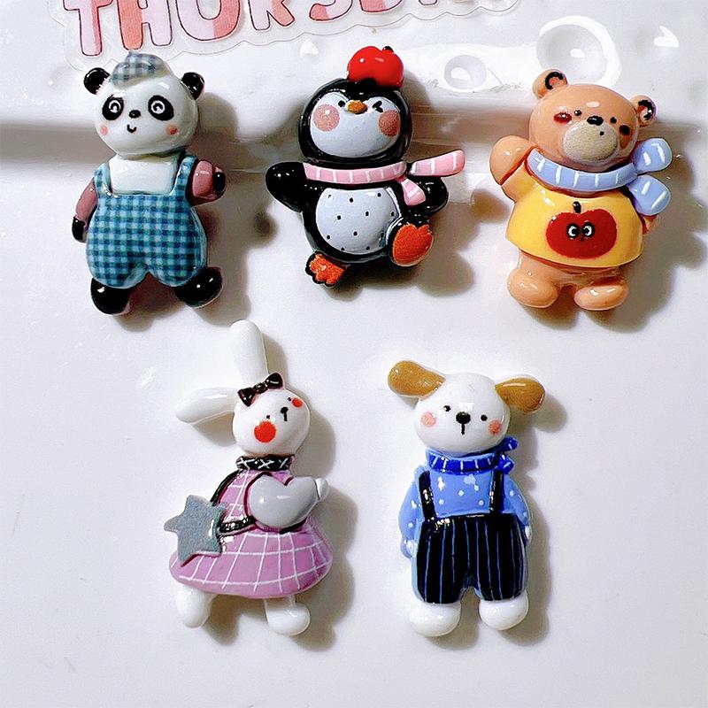 10 Stück Harz Bunt Niedlich Panda Hase Bär Pinguin Hund Flache Rückseite Stein Cartoons Sammelalbum Figurinen DIY Dekor Zubehör Bastelbedarf