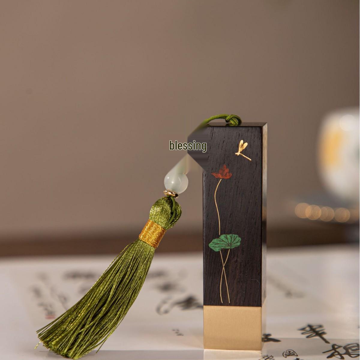 Purple Sandalwood Brass Seal & Ink Pad Set - Ancient Style Souvenir