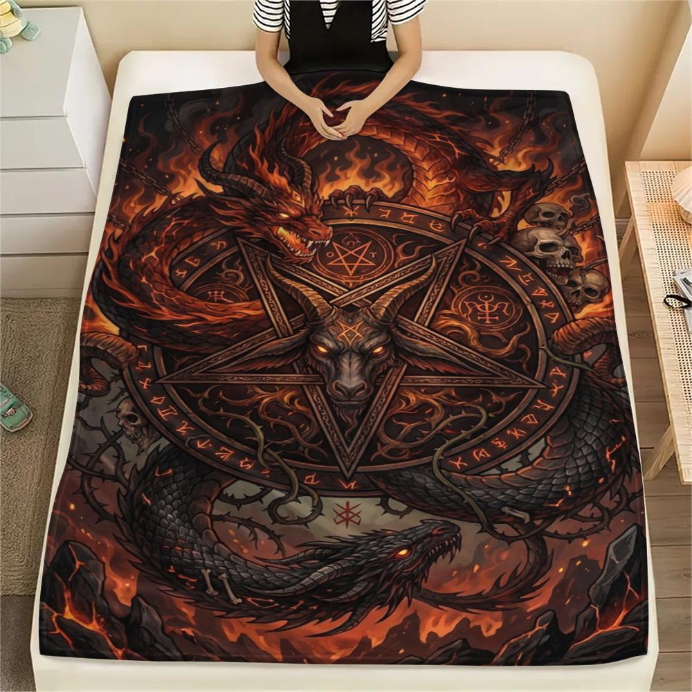 1Pc Satan's Pentagram Print Flannel Blanket, High quality Comfortable for All Seasons, Home Decor, Warmth and Comfort, Perfect for Christmas Gifts137