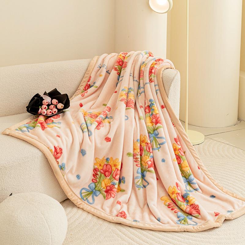 High Quality Warm Floral Printed Blanket Cozy Double-Layer Thick Sofa Blanket for Home Flannel Bed Sheets for Autumn and Winter
