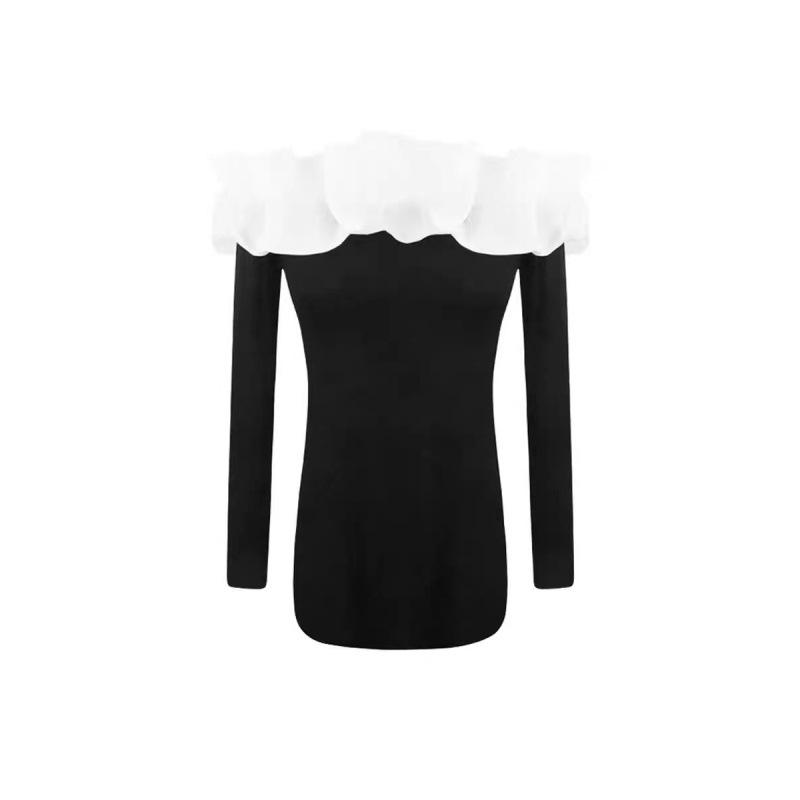 Elegant Black One-Shoulder Mesh Dress for Women - Autumn/Winter Fashion with French Style Waist-Hugging Short Skirt