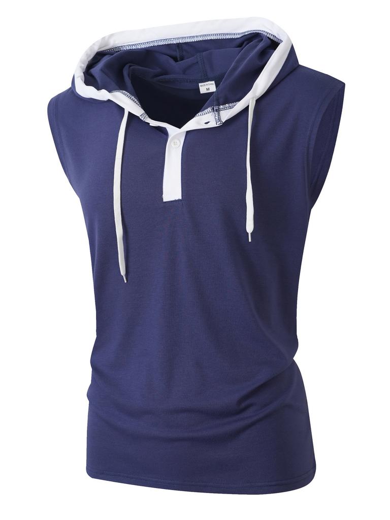 Mens Casual Sleeveless Hooded Solid Pullover Tank Top