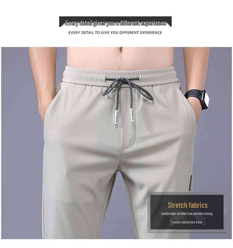 Ice Silk Cool Men's Elastic High Waist Slim Fit Sports Pants - Summer Casual Style 1062