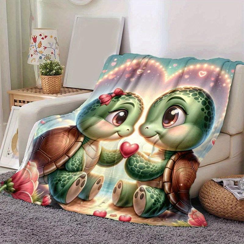 1pc Turtle Printing Lightweight Flannel Blanket, Comfortable and Warm Blanket, for Camping Sofa Bed and Couch Office, In All Seasons