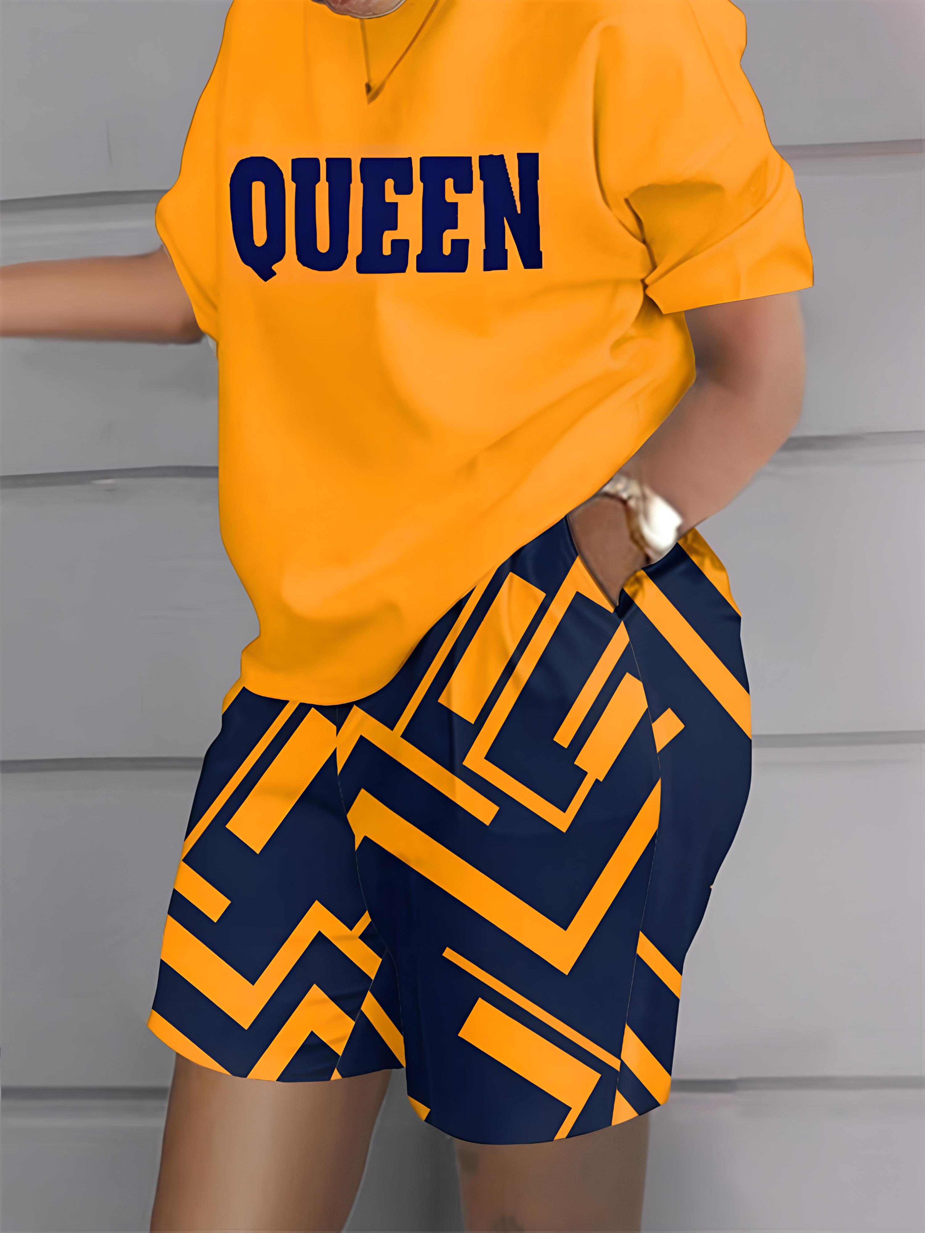 

Женский модный повседневный летний комплект из двух предметов: оверсайз топ с 3D-принтом и шорты 6XL