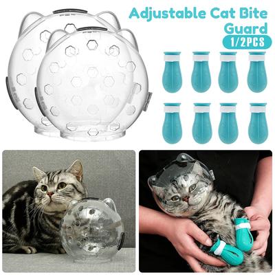 1/2 Adet Kedi Ağızlığı Evcil Hayvan Bakım Örtüsü Aksesuarı Anti-Isırık Anti-Yalama Kedi Uzay Başlığı Nefes Alabilen Kask 4 Silikon Pati Patiği ile