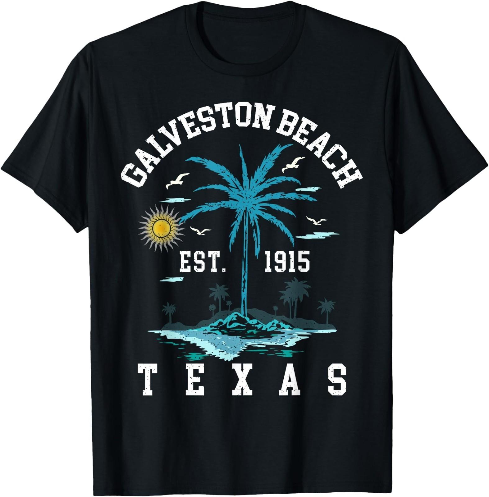 Vintage Galveston Beach Texas Retro Palm Tree Sunset Graphic T-Shirt S