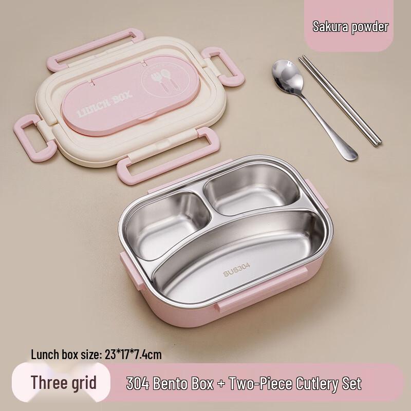 ZISIZ 304 Stainless Steel 3-Compartment Lunch Box with Cutlery