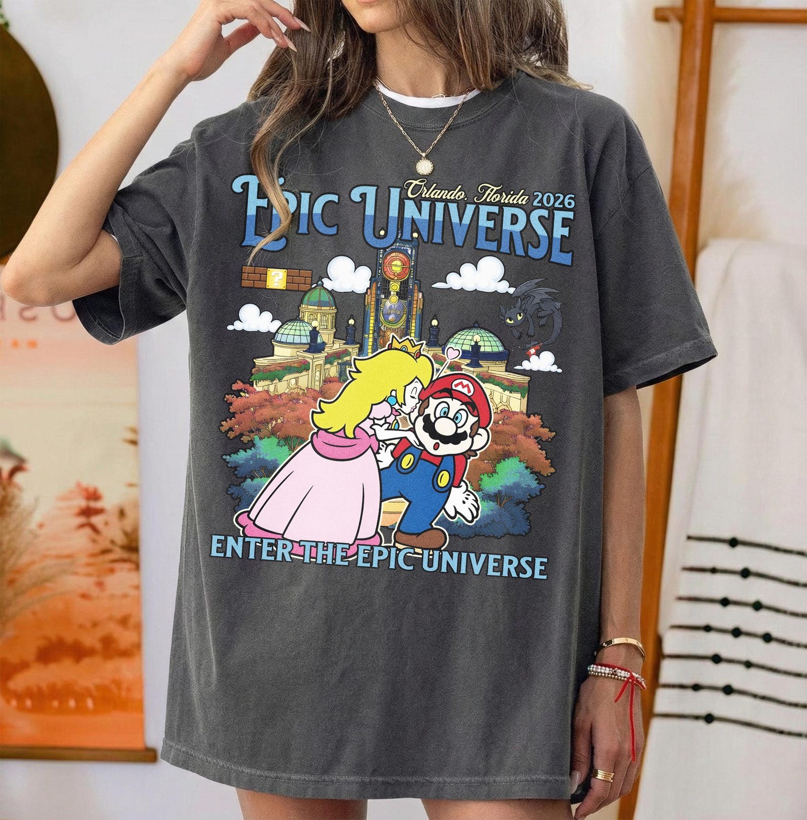 Retro Princess Peach Mario Shirt, Coquette Birthday Tee, Epic Universe Trip Apparel M