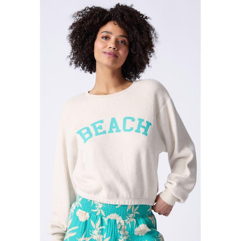 

Soft P * J * S In Stock Beach Letter Print O-neck Short Sweatshirt Female Casual Loose Long Sleeve Top Figure/meter apricot M