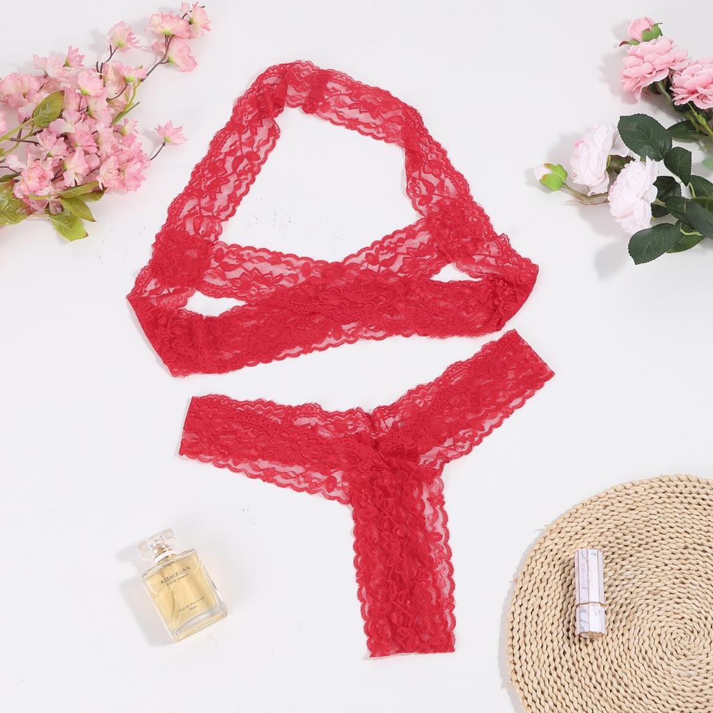 Women Erotic Lingerie Lace Bra Underwear Sleepwear G-String Separate Two-Piece Lingerie Sexy Ultra-Thin Porn Lingerie