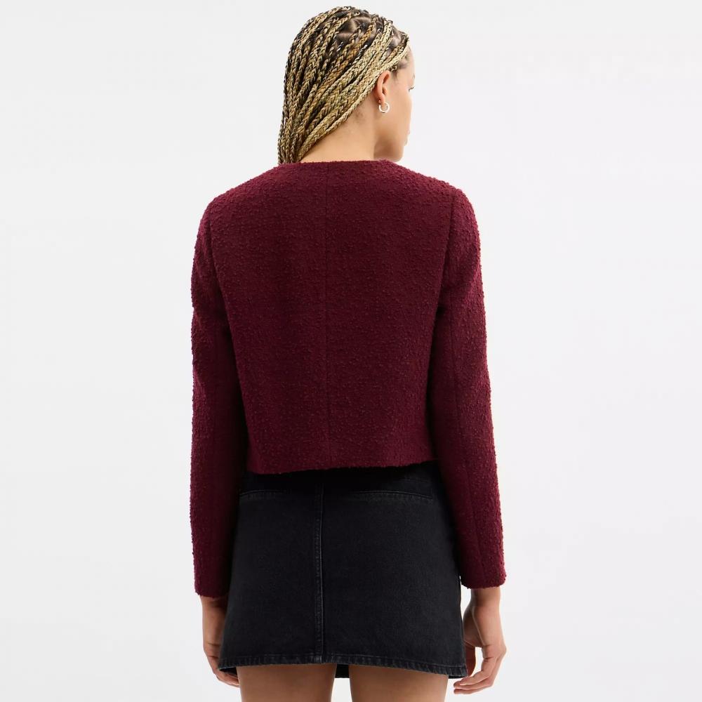 Coach Boucle Cardigan Jacket Burgundy