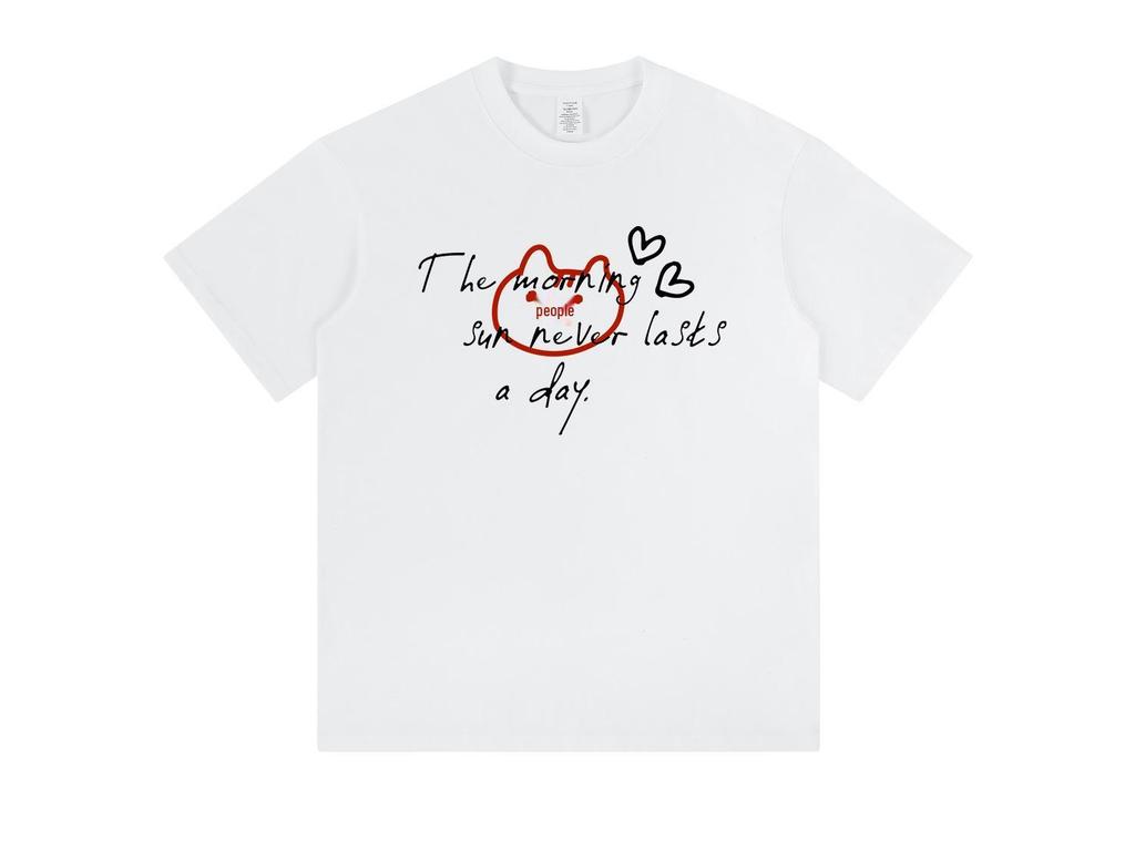 Unisex Hand-painted Cat Graffiti Cotton Crew Neck Short Sleeve T-Shirt