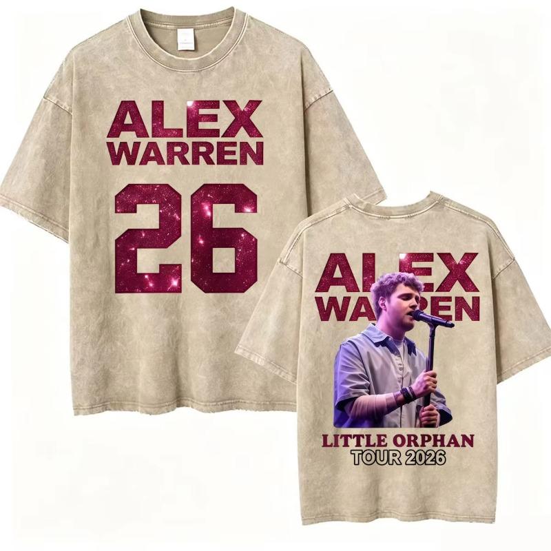 Alex Warren Moon Kunstwerk Musiktour 2026 Vintage Washed T-Shirt Herren Damen Mode Punk Hip Hop T-Shirts Sommer Oberteile Lockeres T-Shirt