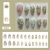 24pcs White Flower Fake Nail Tips Yellow Pink Blush False Nails Wearable Full Cover European Almond Shaped Press on Nails