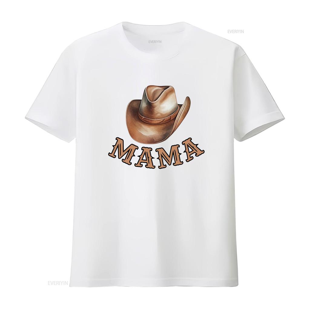 Vintage Western Cowboy Hat Mama Lettering Print Casual T Shirt Vintage Washed Slightly Versatile Graphic Unisex Stylish