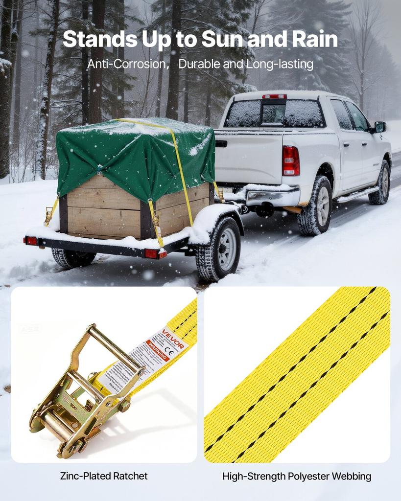 Ratchet Straps, 38.1 mm x 6.1 m, Heavy Duty Tie Down Straps with Double J Hook, 2000 kg Break Strength, Carry Bag, Tie Down Ratcheting for Moving,