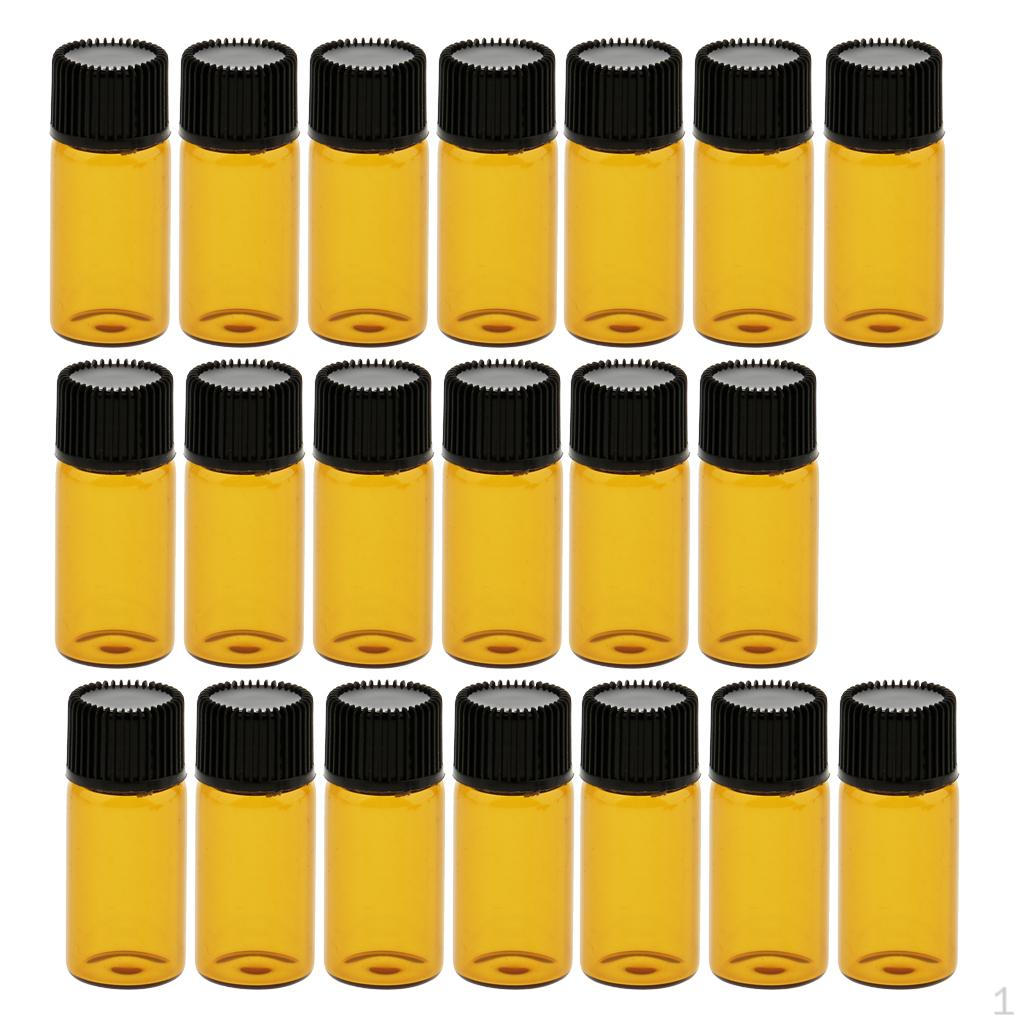 

20 Pieces amber of glass Dram Bottles Empty Vials Orifice Reducer Essential Oil 3ml_Brown