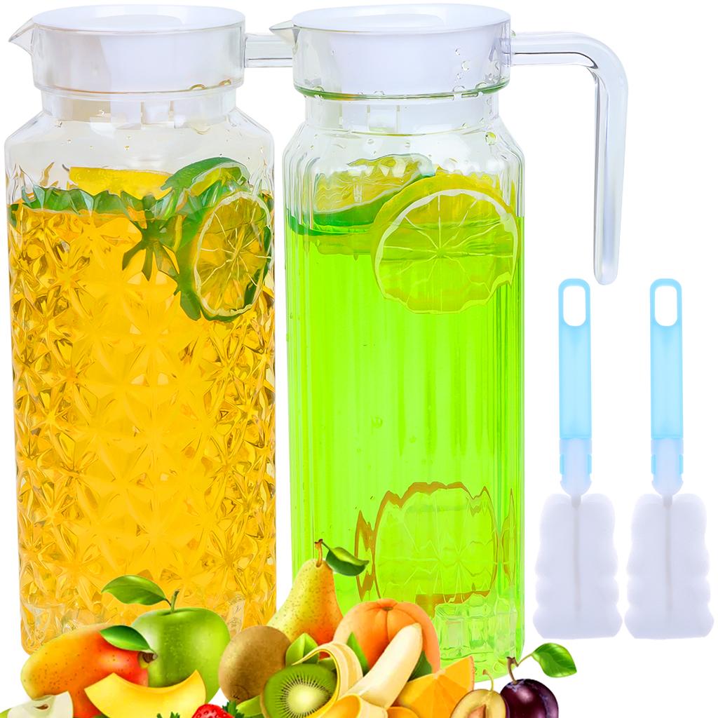 2 Pack Acrylic Pitchers, 37Oz Clear Plastic Pitcher With Removable Lid
